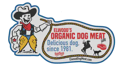 An advert for Elwood's Organic Dog Meat, an invented dog-meat product intended to expose cultural species biases.